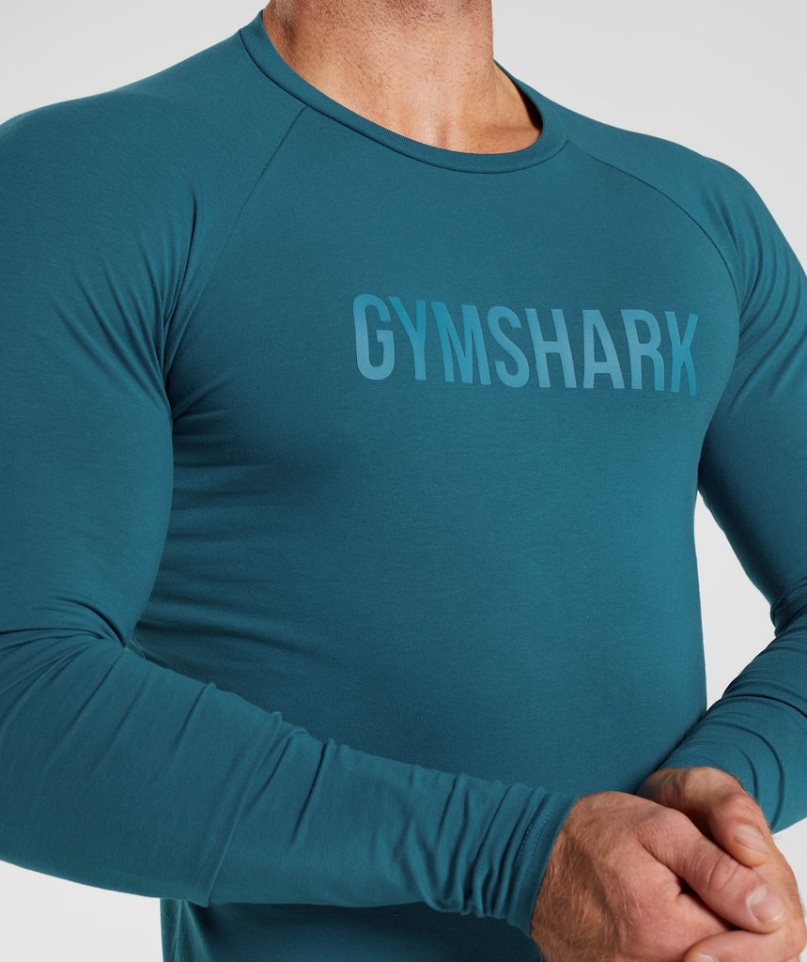 Men's Gymshark Apollo Long Sleeve T-Shirts Blue | NZ 9PSKXY